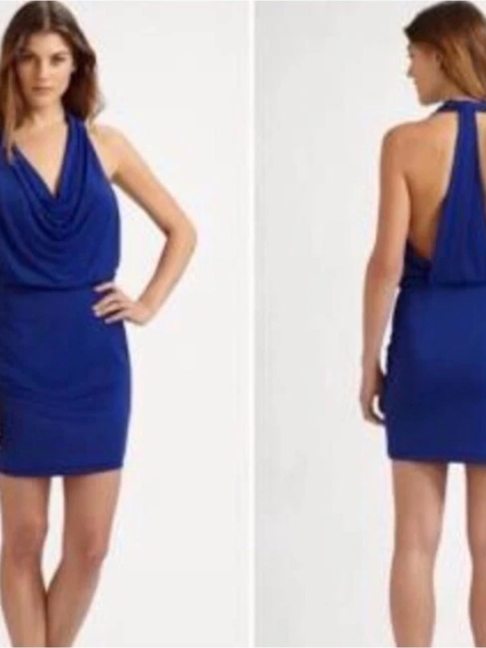 BCBG Cowl Halter Backless Mini Dress in Royal Blue